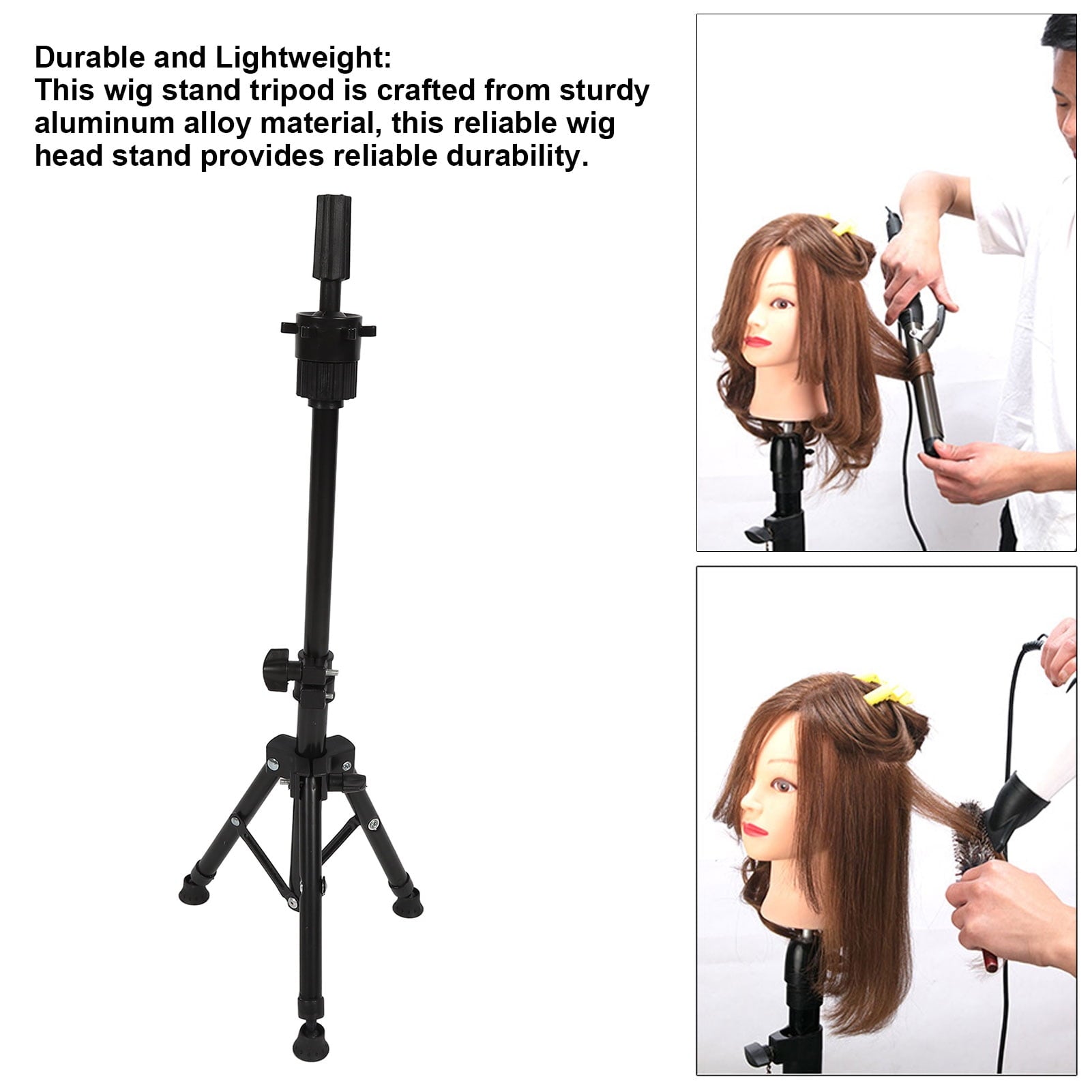 NFTIGB Black Mannequin Head Stand Aluminium Alloy Adjustable Wig Stand