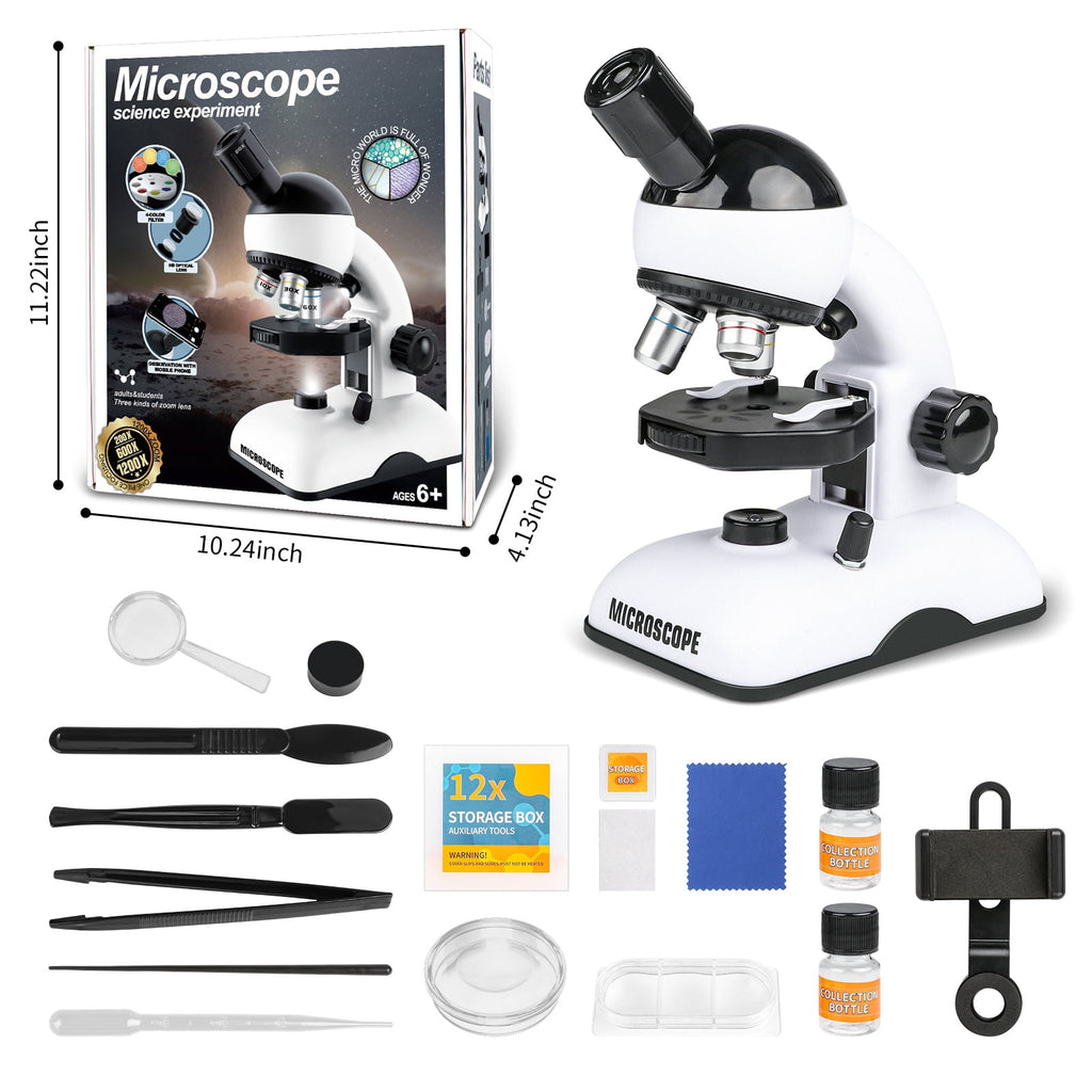 Freecat Kids Beginner Microscope STEM Kit 200X 600X 1200X, Dual LED Li