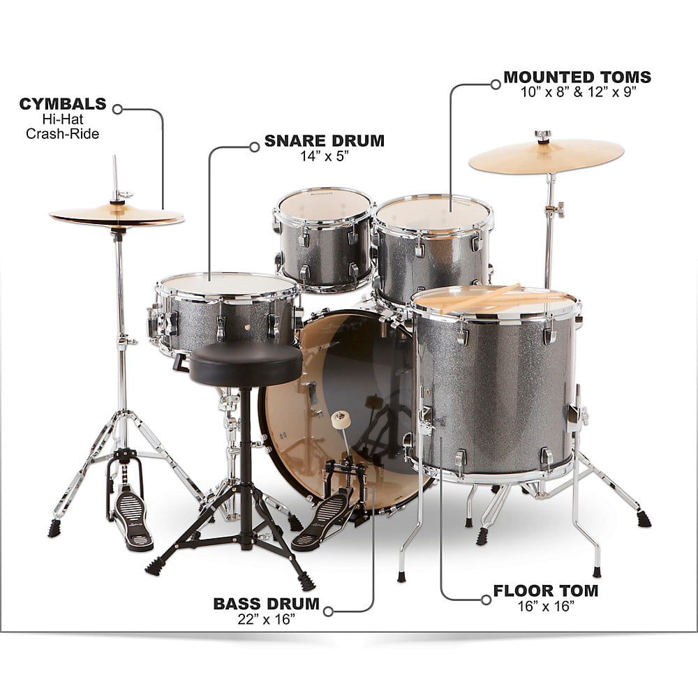Ludwig Backbeat Complete 5-Piece Drum Set with Hardware and Cymbals, M