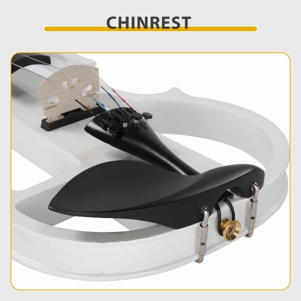 Full Size 4/4 Bunnel Edge Electric Silent Violin Set - White Finish wi