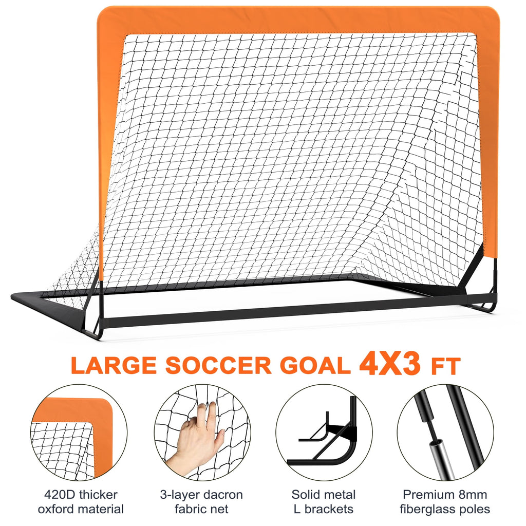 4 x 3FT Kid Soccer Goals for Backyard, Portable Pop Up Soccer Goal Tra
