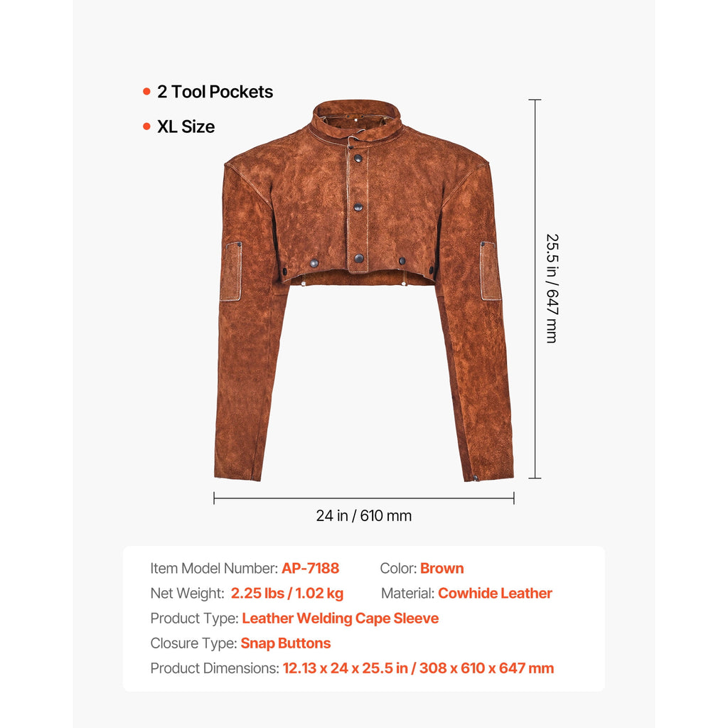 KFFKFF Leather Welding Cape Sleeve, Durable Flame-Resistant Cowhide Sa