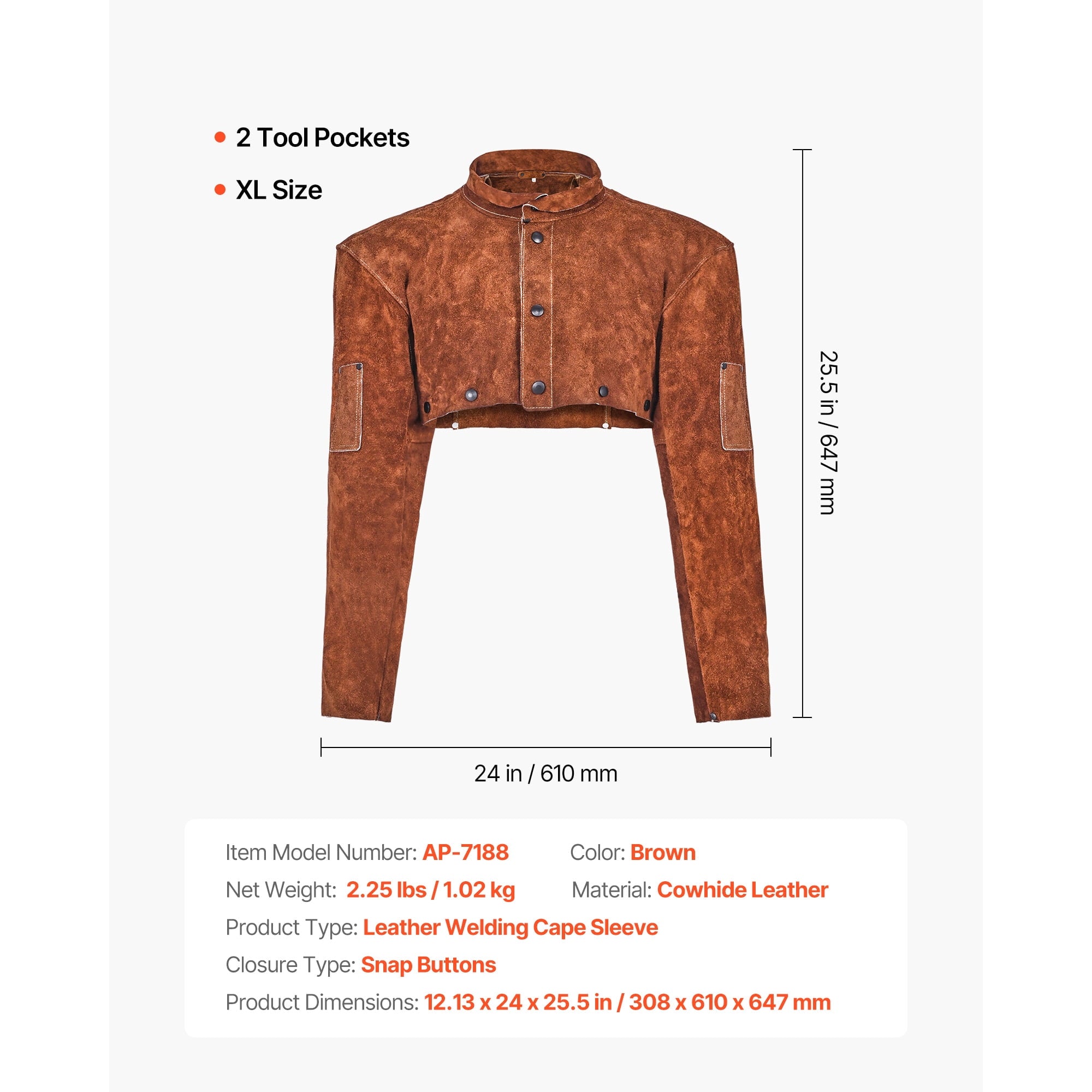 KFFKFF Leather Welding Cape Sleeve, Durable Flame-Resistant Cowhide Sa