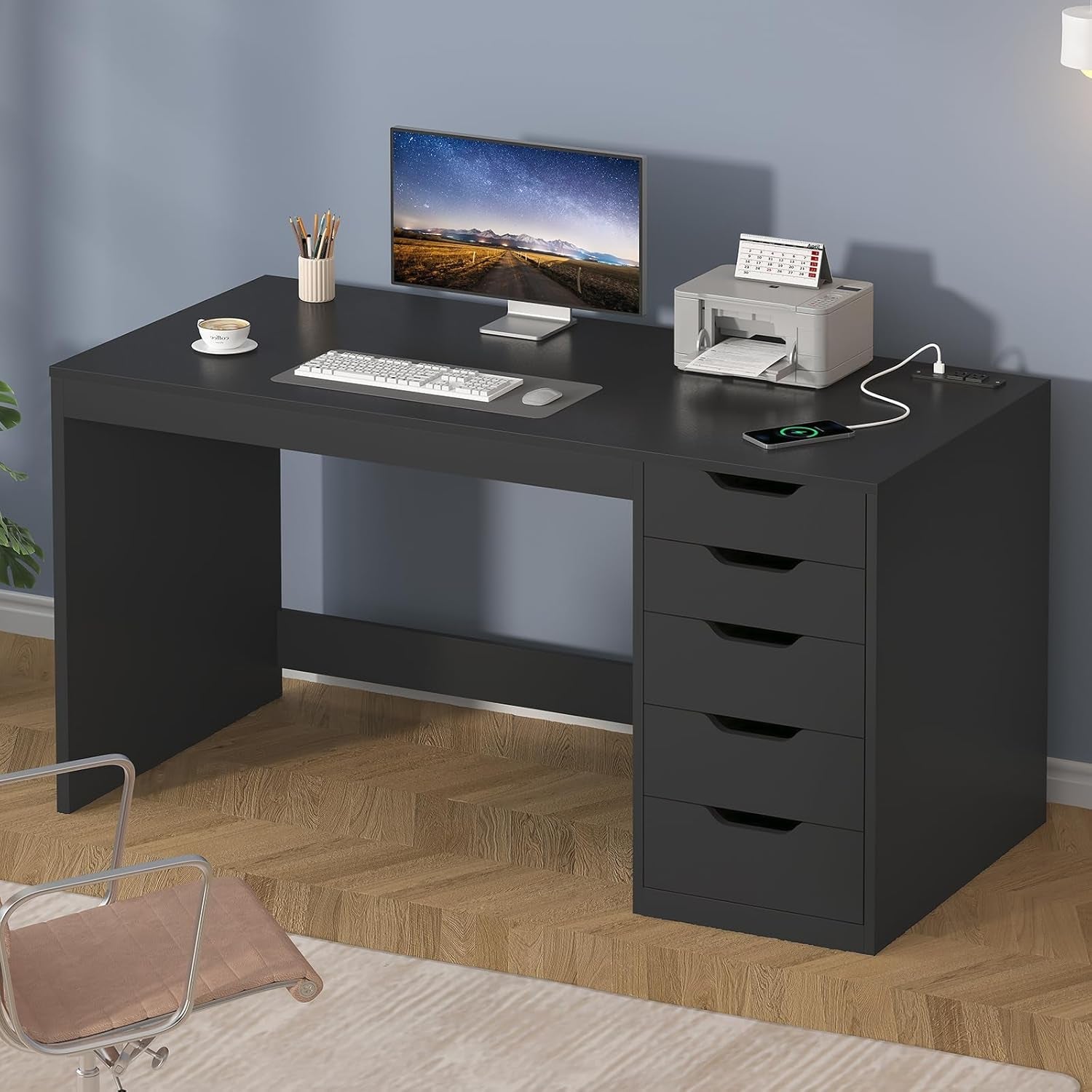 47 Inch Computer Desk With Multifunctional Storage