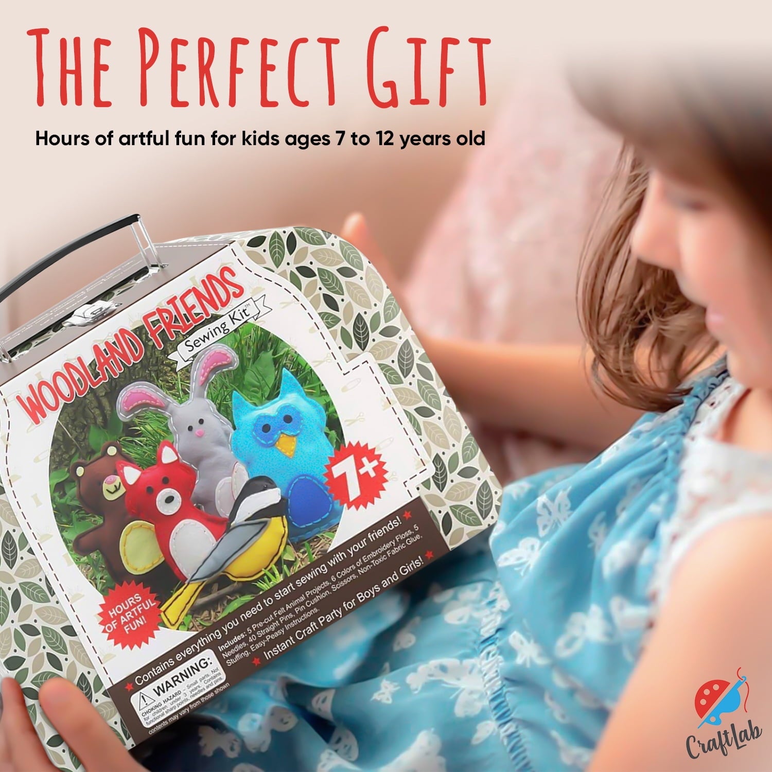 CraftLab Woodland Animals Kids Beginner Sewing Kit, Educational Arts &