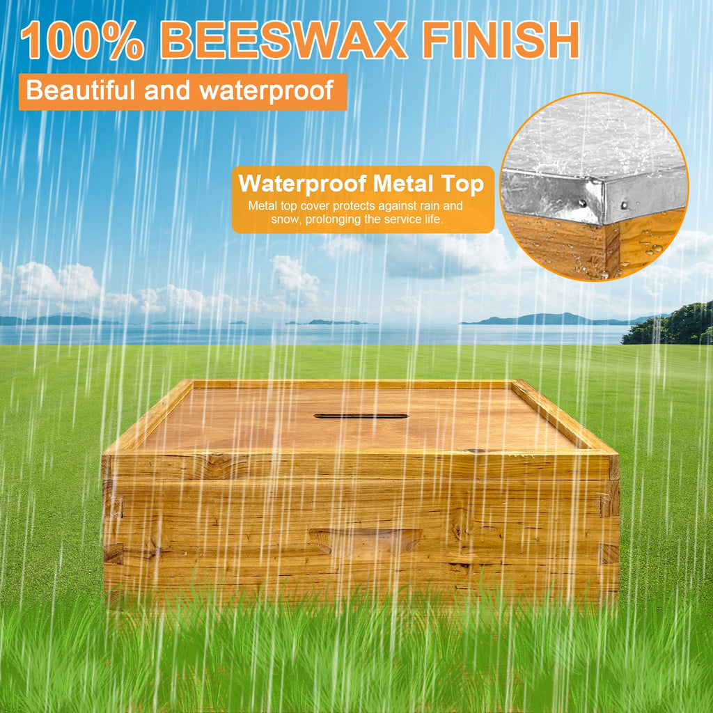 RJFKSNC 10-Frame Langstroth Beehive Kit, 3-Layer Beeswax Coated Bee Hi