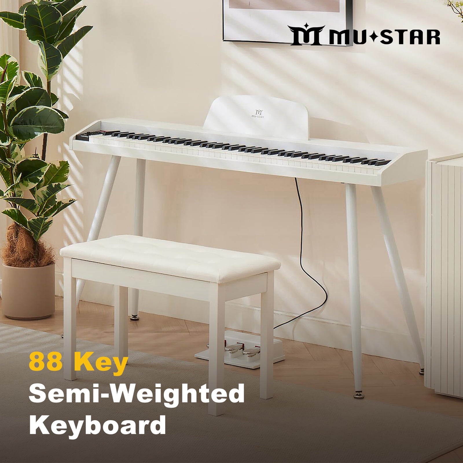 White 88Keys Semi Weighted Electric Digital Piano w/3-Pedal,USB/MIDI,S