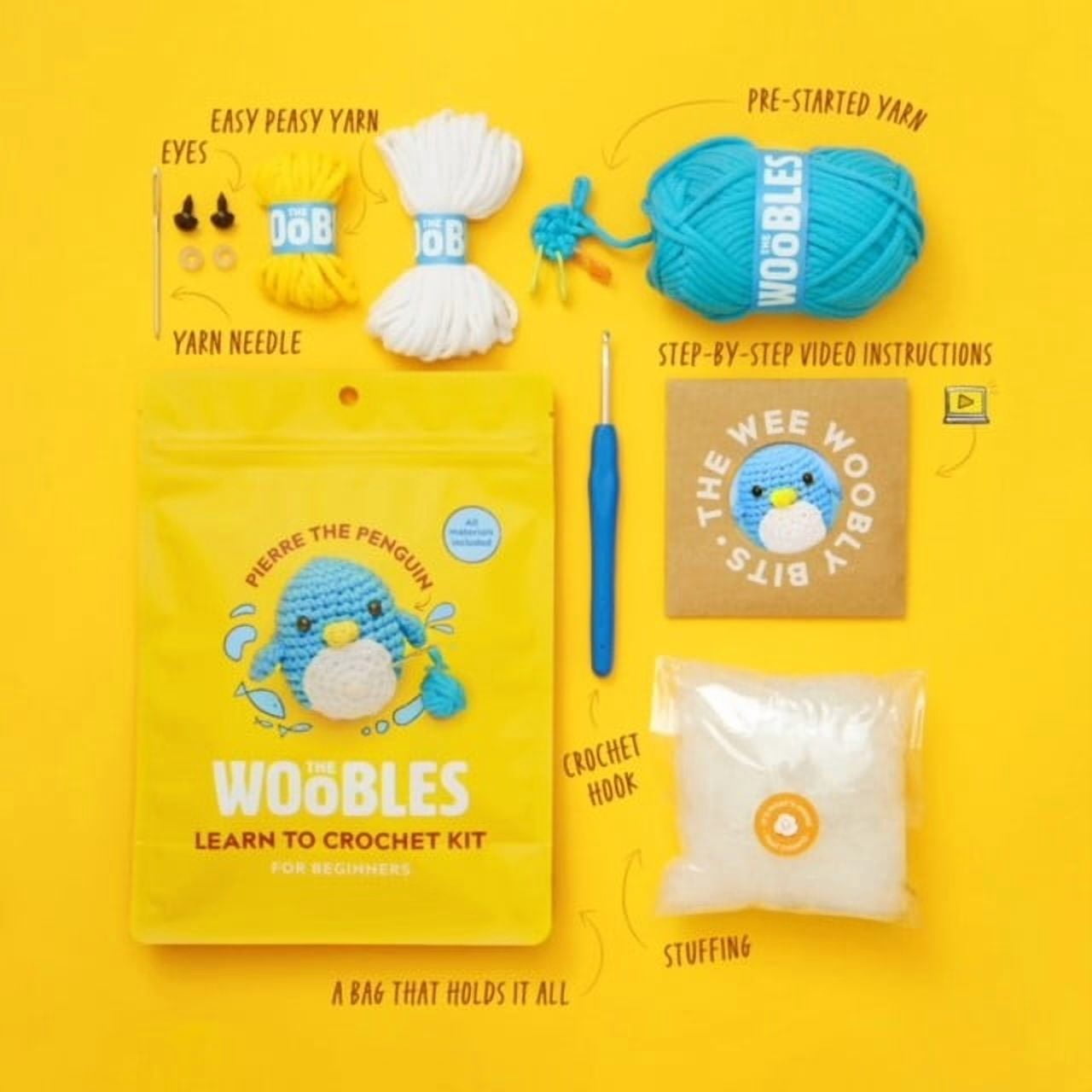 The Woobles Beginner Crochet Amigurumi Kits - Penguin