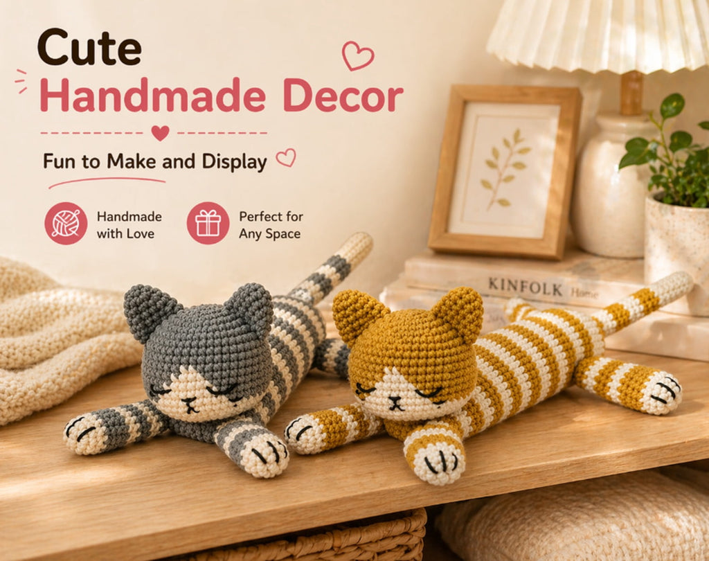 2 Pack Sleeping Cat Crochet Kit for Beginners, Cat Amigurumi Starter S