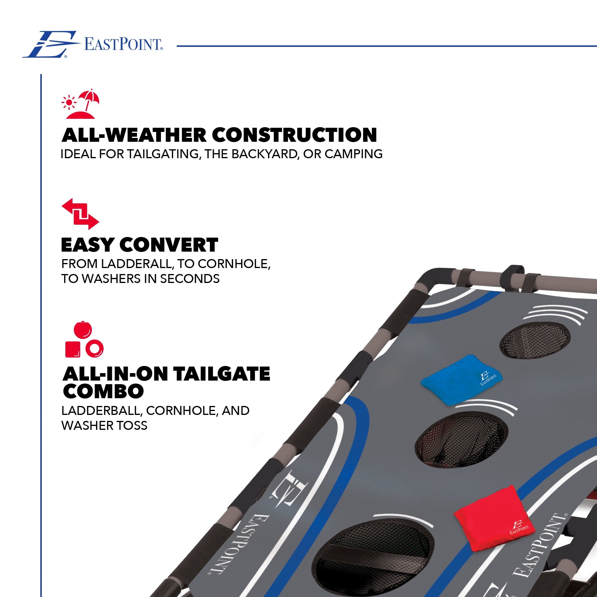 EastPoint Sports 3-in-1 Tailgate Game Set - Cornhole, Ladderball, Wash