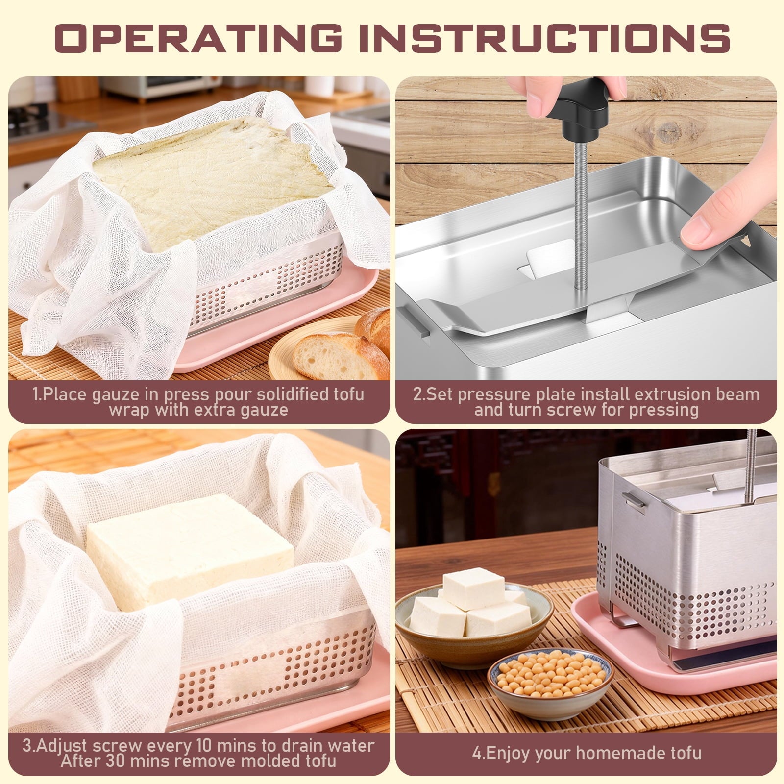 Qenwkxz Tofu Press Stainless Steel, 304 Stainless Steel Cheese Press,