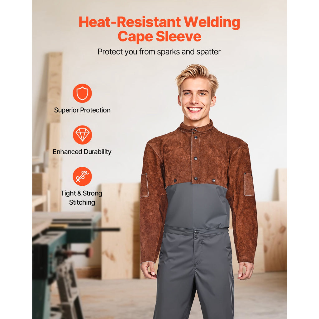 KFFKFF Leather Welding Cape Sleeve, Durable Flame-Resistant Cowhide Sa