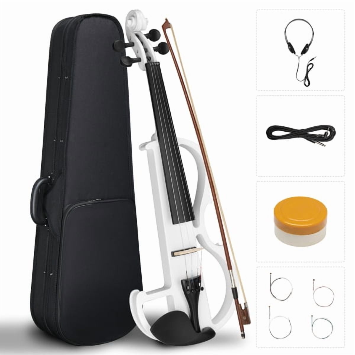 Full Size 4/4 Bunnel Edge Electric Silent Violin Set - White Finish wi
