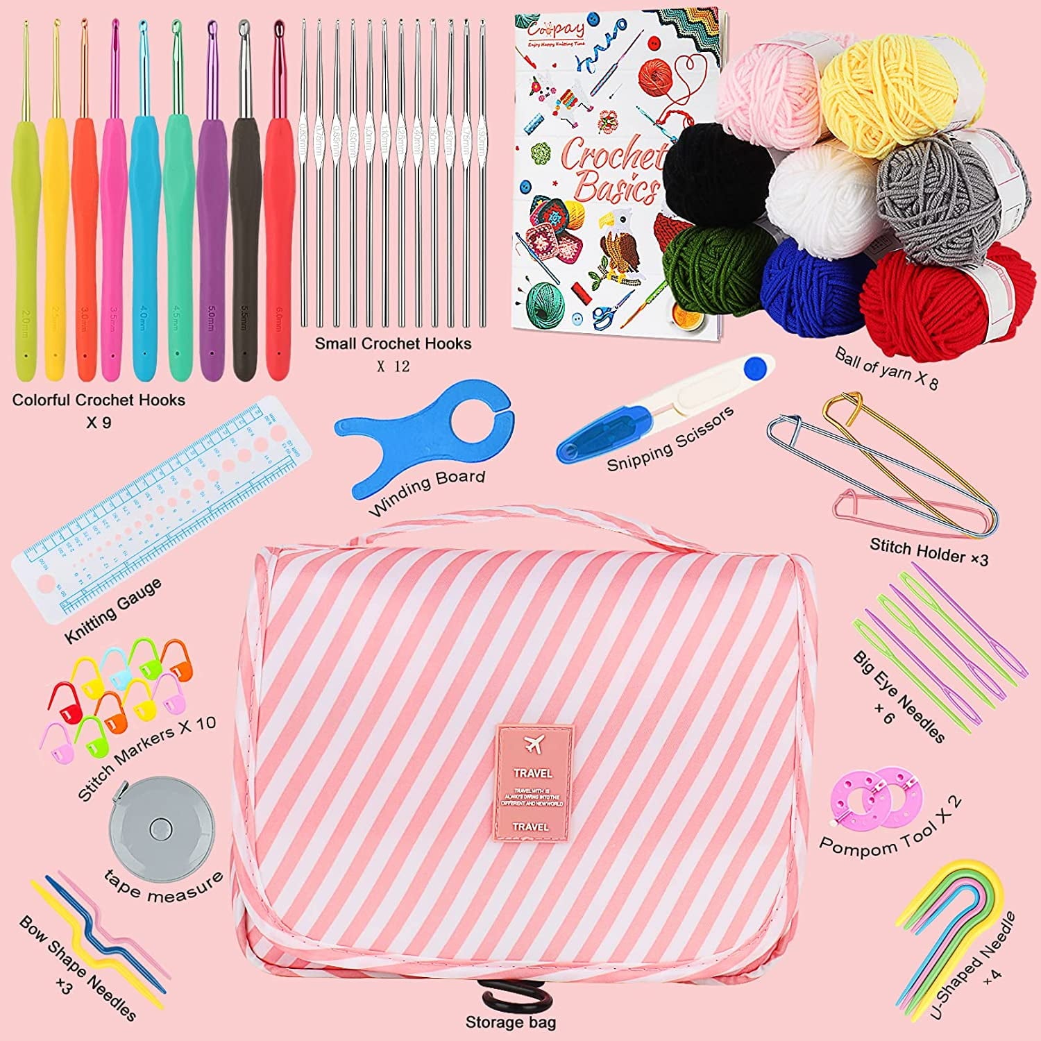 Wiher Upgraded Hanging Crochet Kit Beginners, 63PCS Crochet Hook Set w