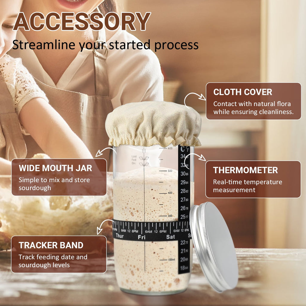 TINANA Sourdough Starter Jar Kit, 650ml Sourdough Starter Jar With The