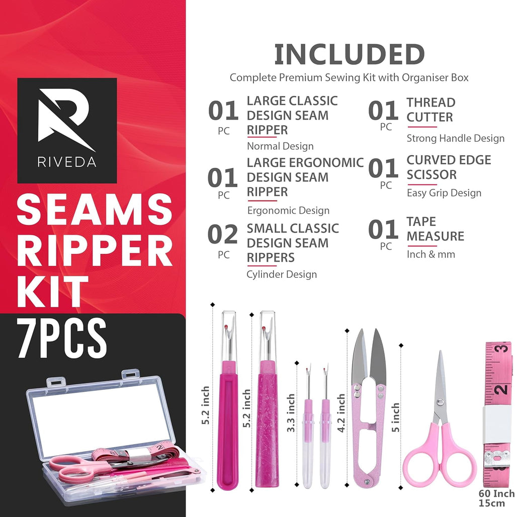 Plastic Seam Ripper Fabric Ripper Kit 7 Pcs - 1 Large, 1 Ergonomic, 2