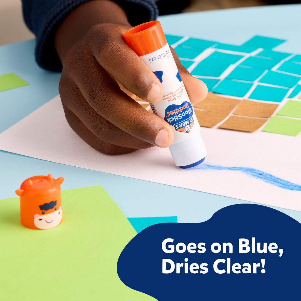 Elmer's BlooStick Buddies Glue Sticks, Disappearing Blue, 6g, 4 Count