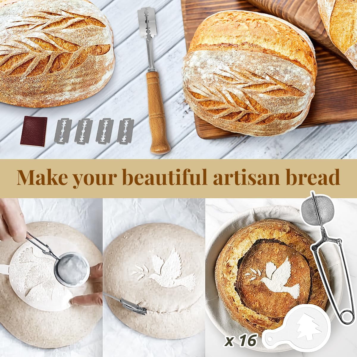 Sourdough Starter Kit, 9" Round & 10" Oval Bread Baking Supplies Tools