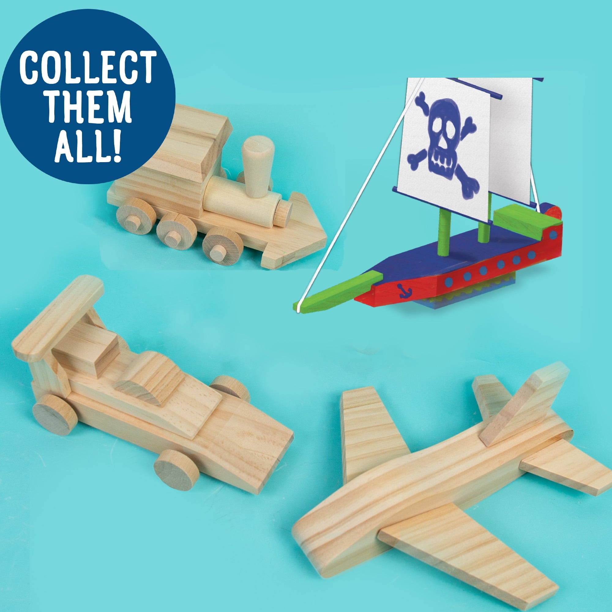 Hello Hobby Multicolor Build Your Own Wooden Race Car, 21 Pieces, Boys