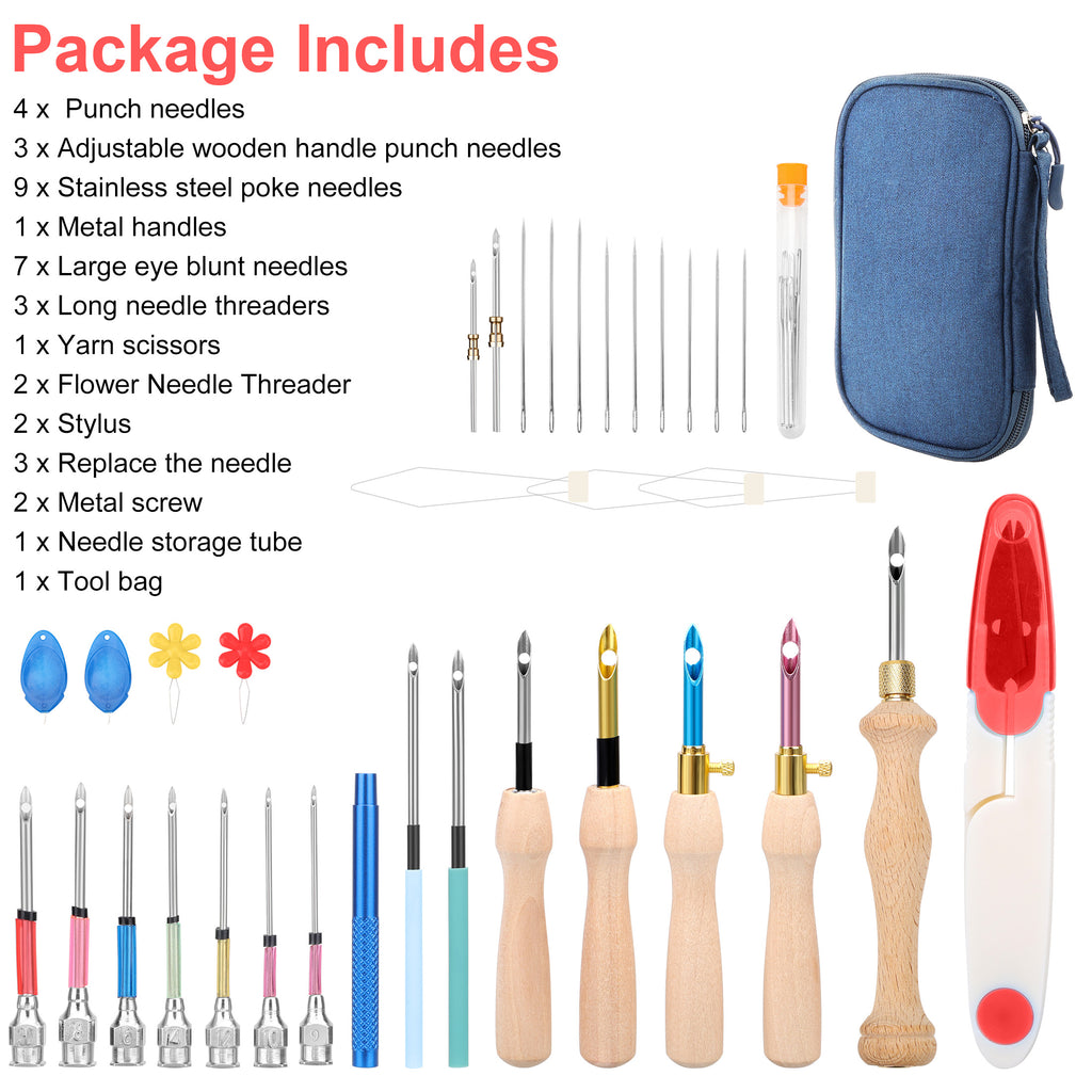 EEEkit 39pcs Punch Needle Embroidery Tools Set, Adjustable Punch Pen w