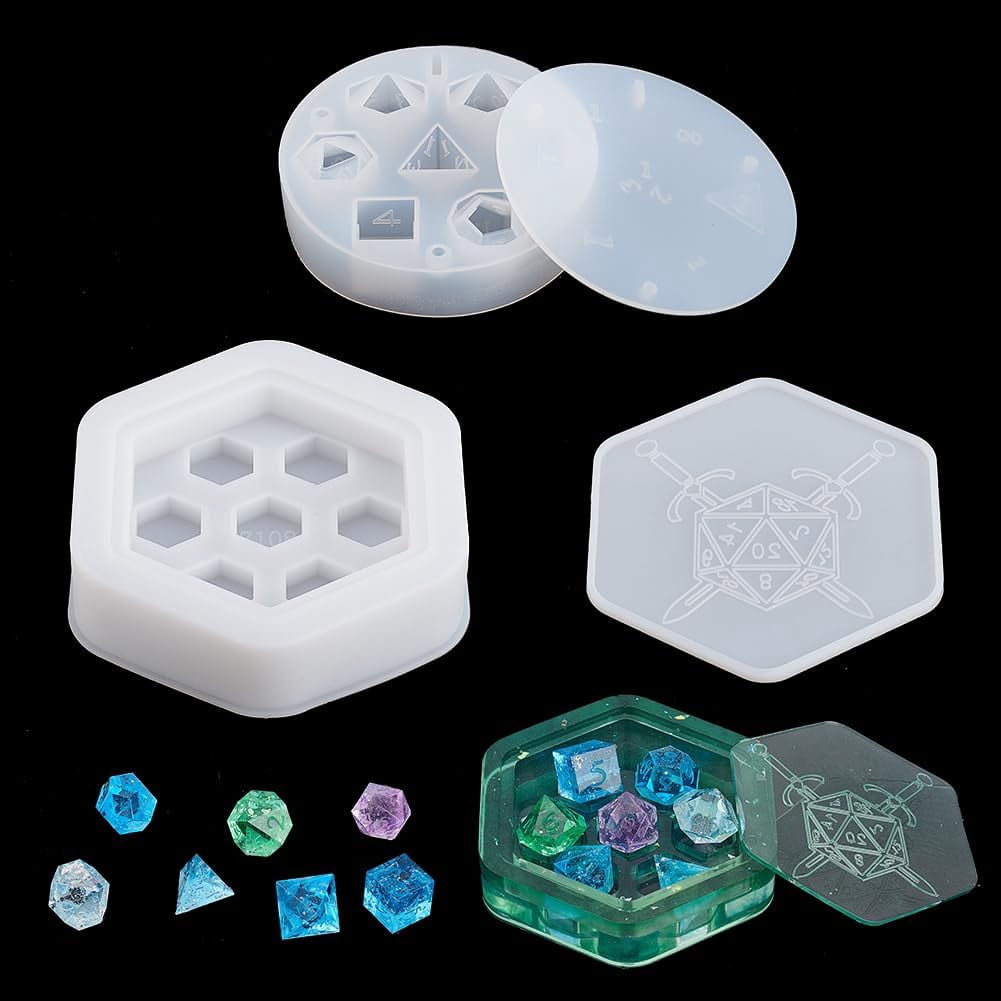2Sets Dice Mold Set with 7 Pcs Dice Silicone Molds Dice Storage Tray S