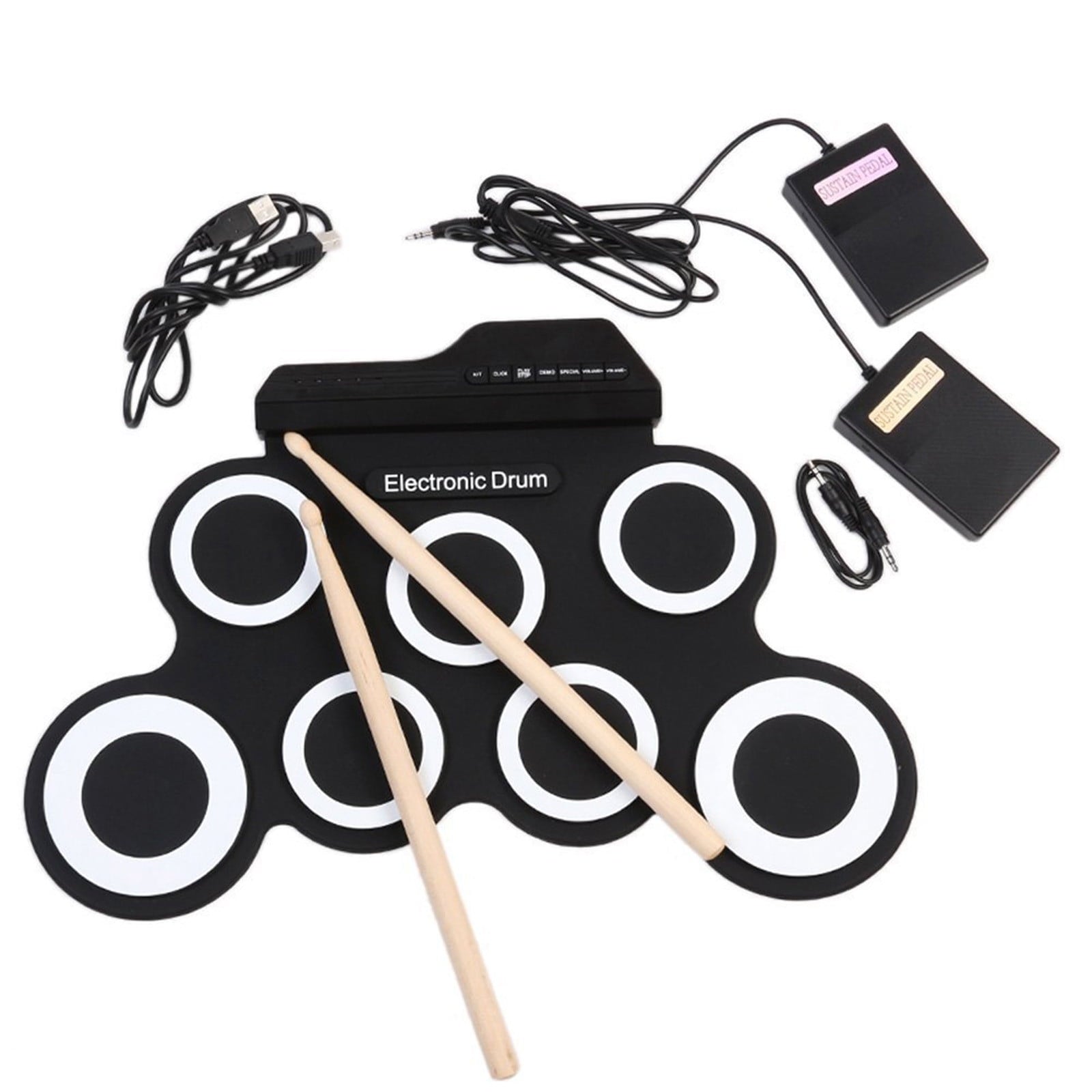 Electronic Drum Set, 9-Drum Practice Pad with Headphone Jack, Roll-up