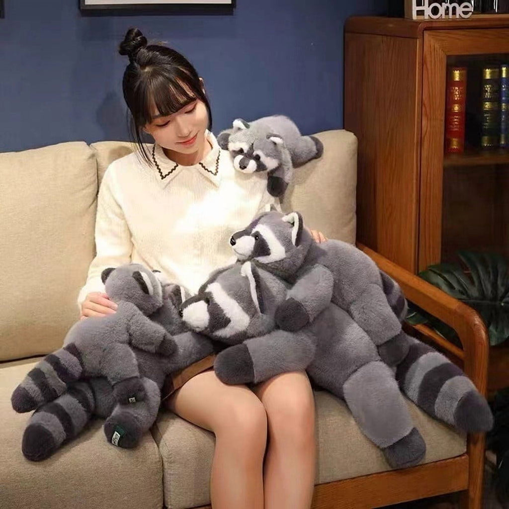 Weighted Raccoon Plush Pillow, Oversized Stuffed Animal Cuddle Buddy,