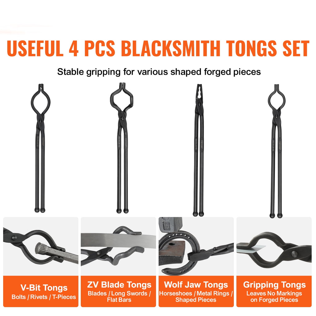 KFFKFF Blacksmith Tongs 18” 4 PCS V-Bit Bolt Wolf Jaw Z V-Bit Grippi
