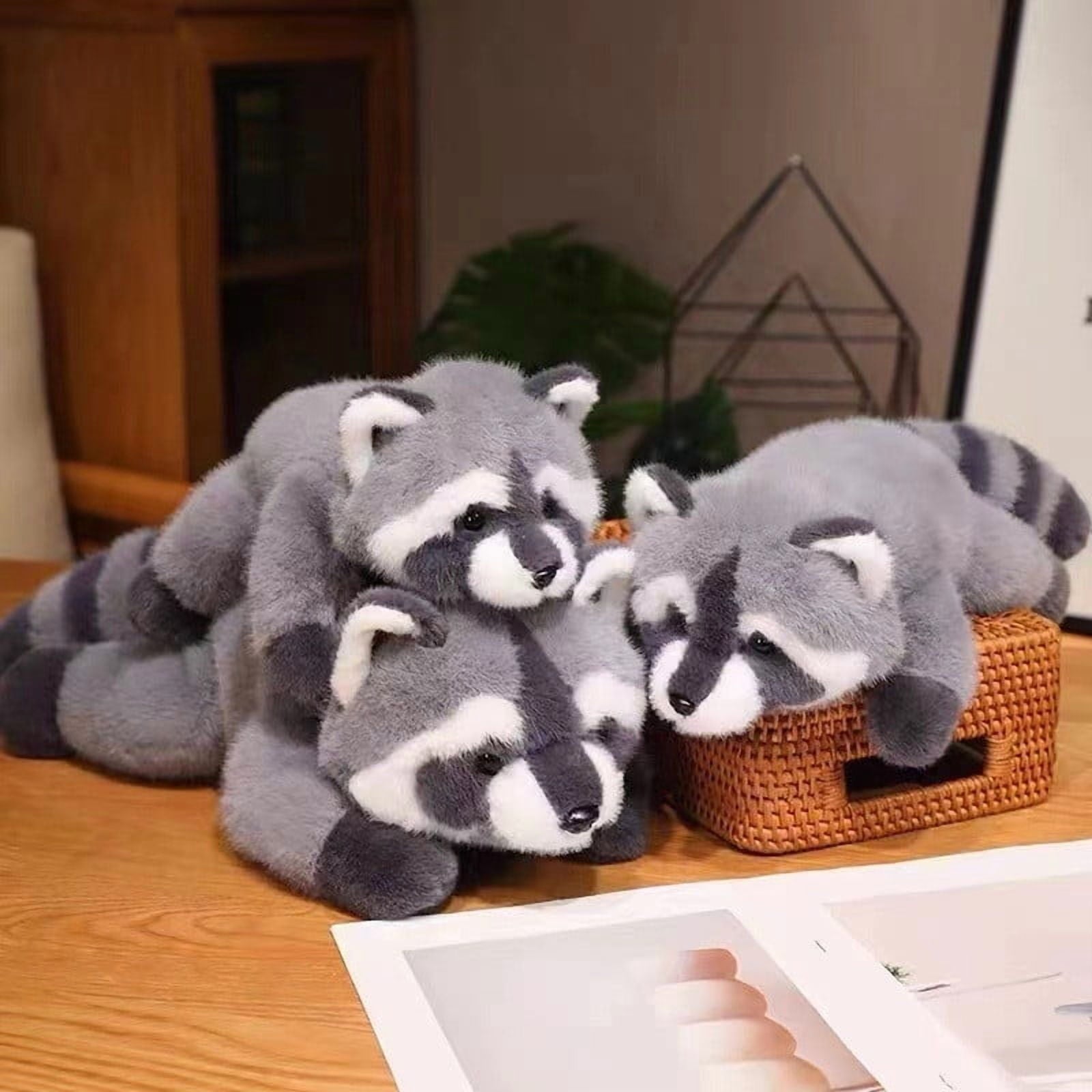 Weighted Raccoon Plush Pillow, Oversized Stuffed Animal Cuddle Buddy,