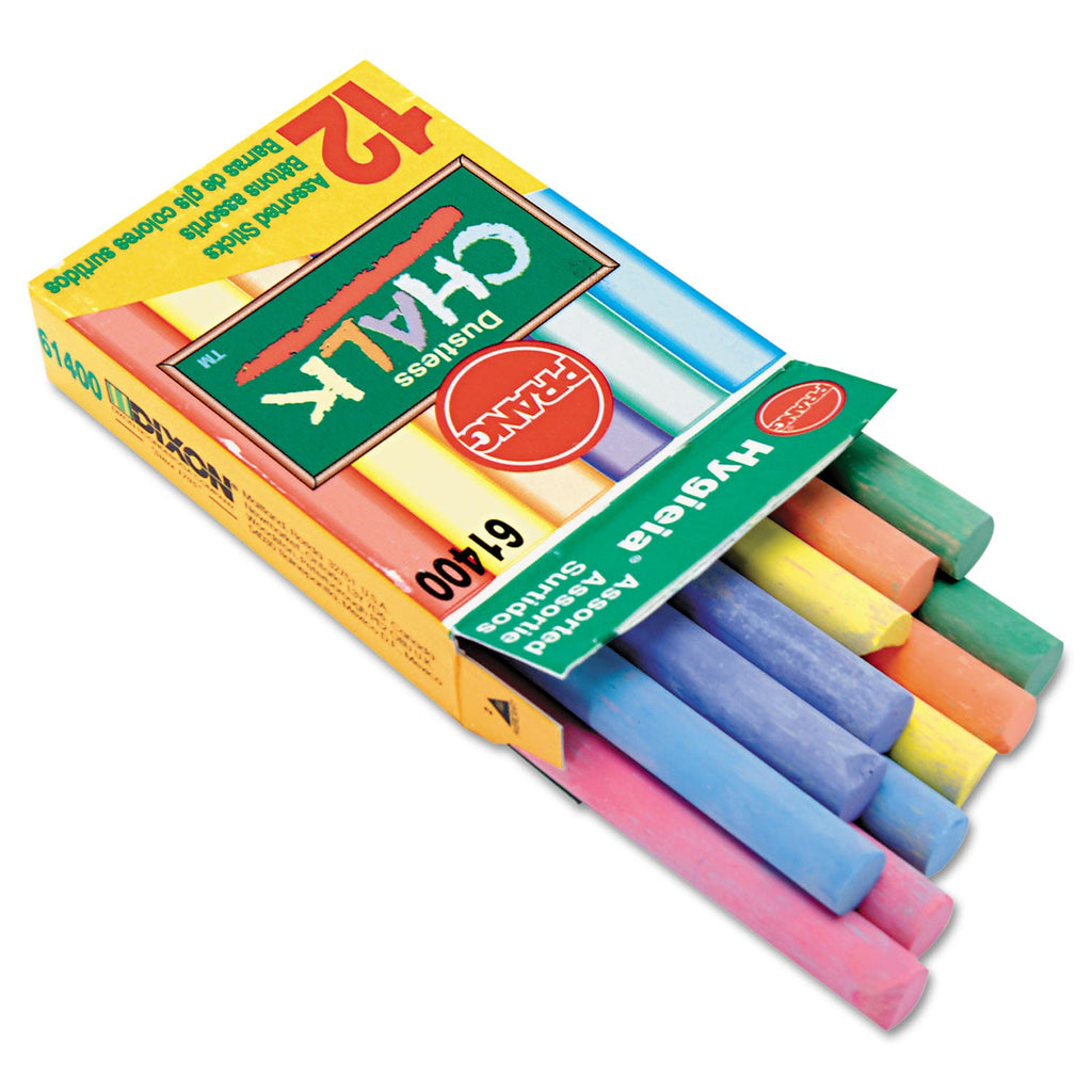 Prang Hygieia Dustless Board Chalk, 3.25" x 0.38" Diameter, Assorted, 12/Box