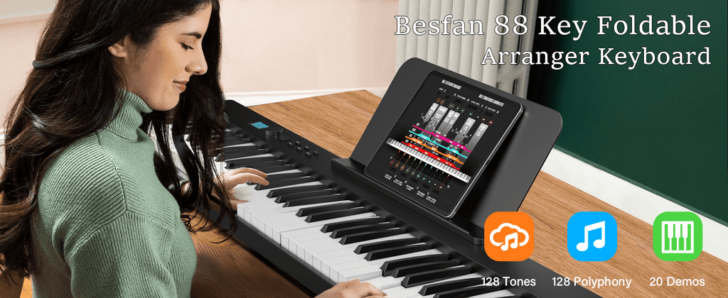 88-Key Foldable Digital Piano Keyboard with Portable Carrying Bag –