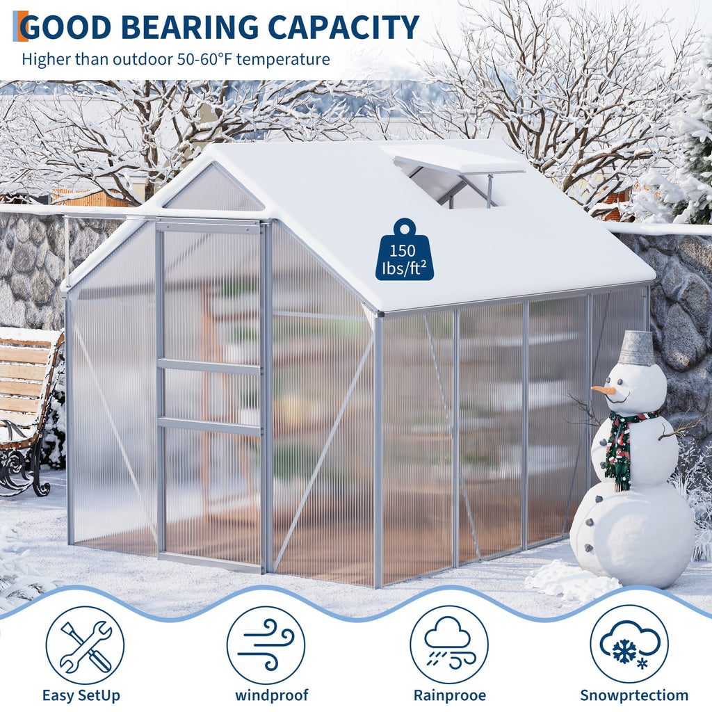 Spacious Polycarbonate Walk-In Greenhouse 6x8 FT – Heavy Duty Alumin