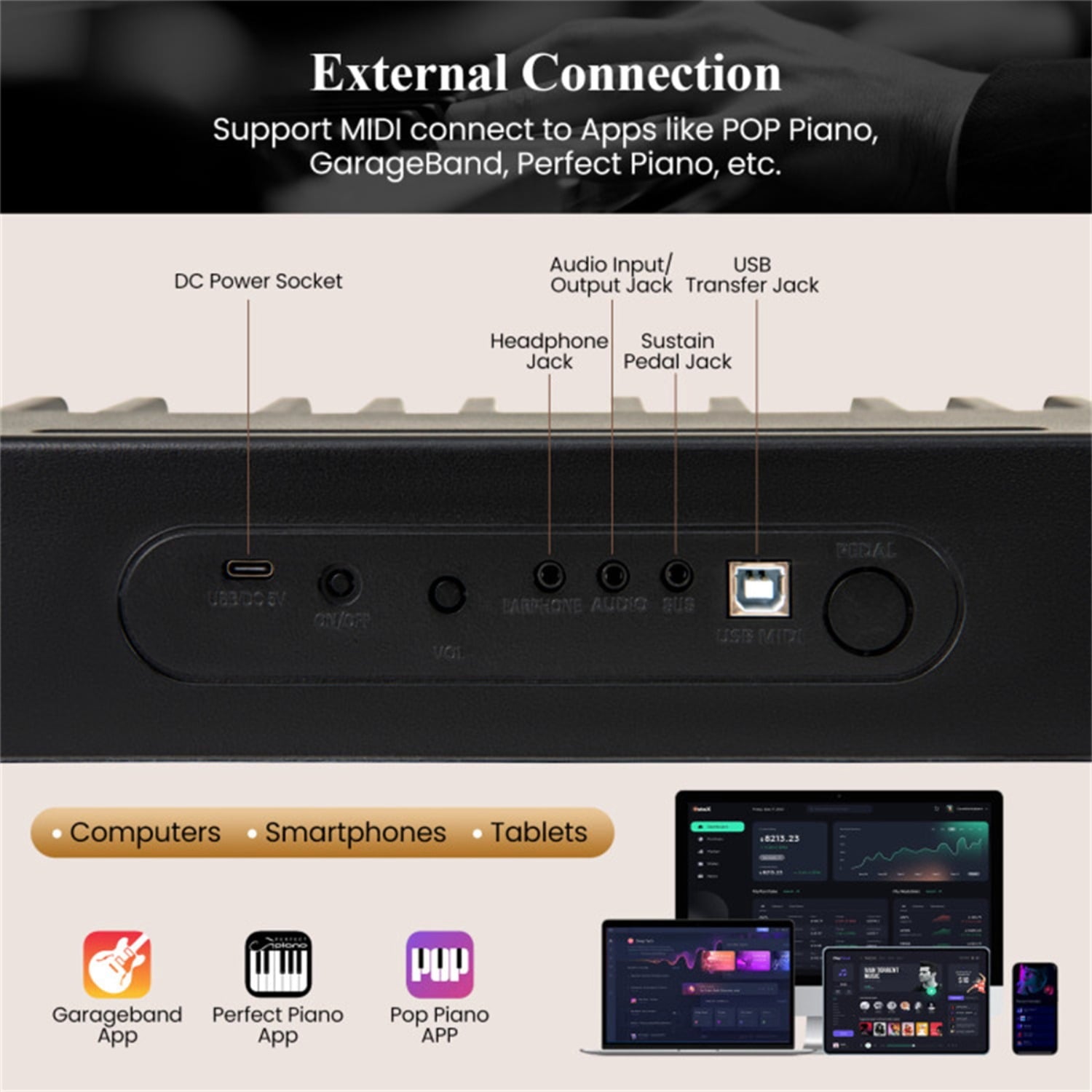 88-Key Velocity-Sensitive Digital Piano, 124.46×24.13×6.35 cm French