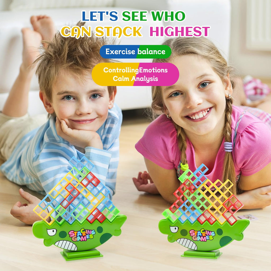HBK Dinosaur Stacking Tower Game with 64 Blocks, 2-4 Player Family Boa