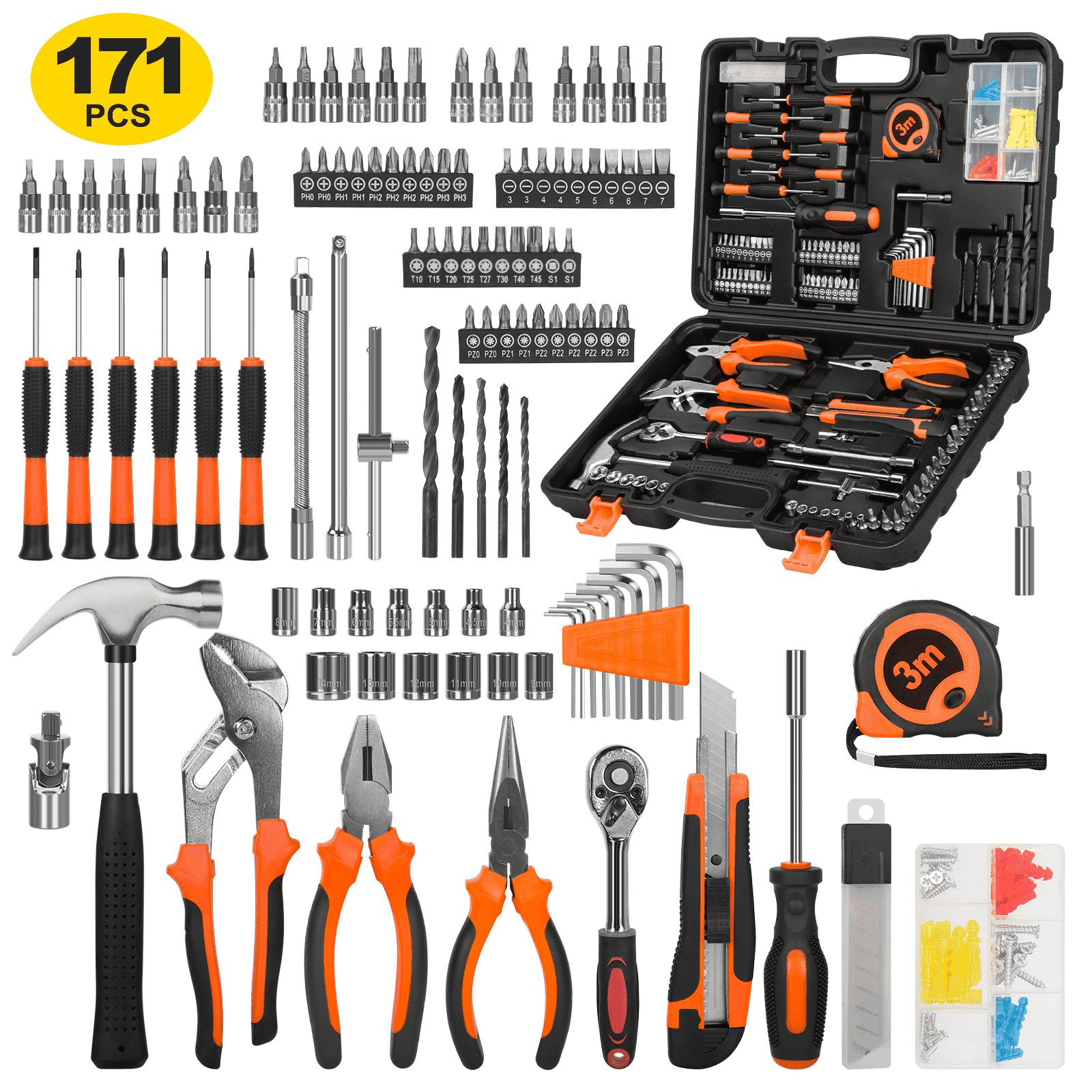 Cshidworld 171 Piece Socket Wrench Auto Repair Tool Combination Packag