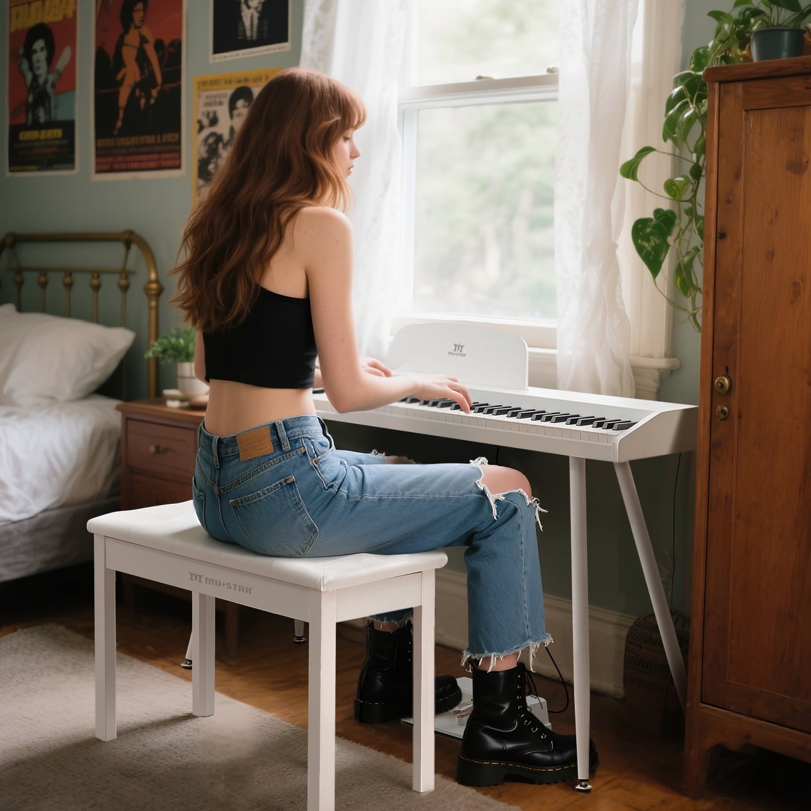 White 88Keys Semi Weighted Electric Digital Piano w/3-Pedal,USB/MIDI,S