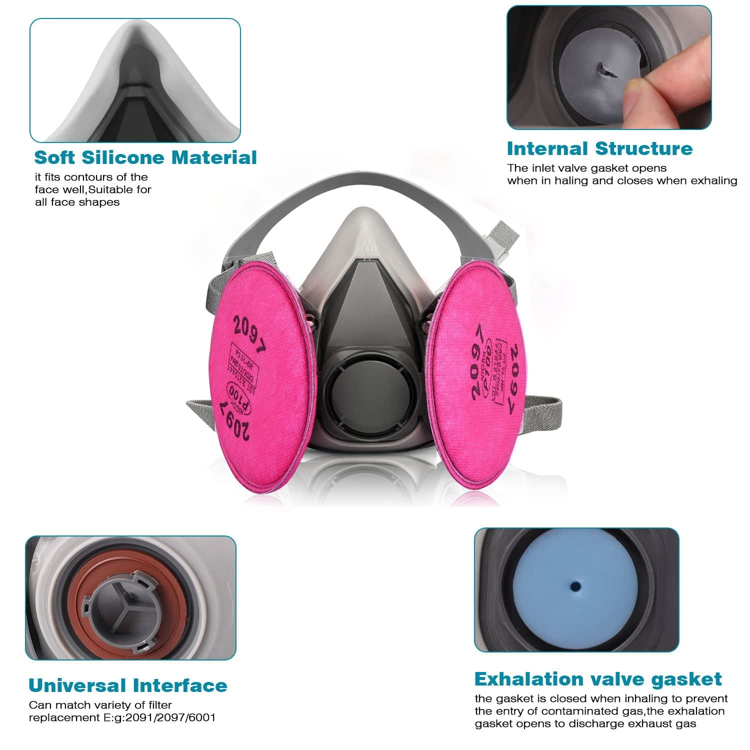 WAKYFLX Respirator Mask with, Reusable Gas Mask for Spray Paint Chemic