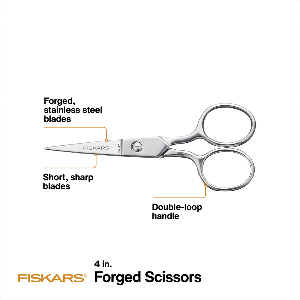 Fiskars 4 Inch Forged Steel Embroidery Scissors, Silver