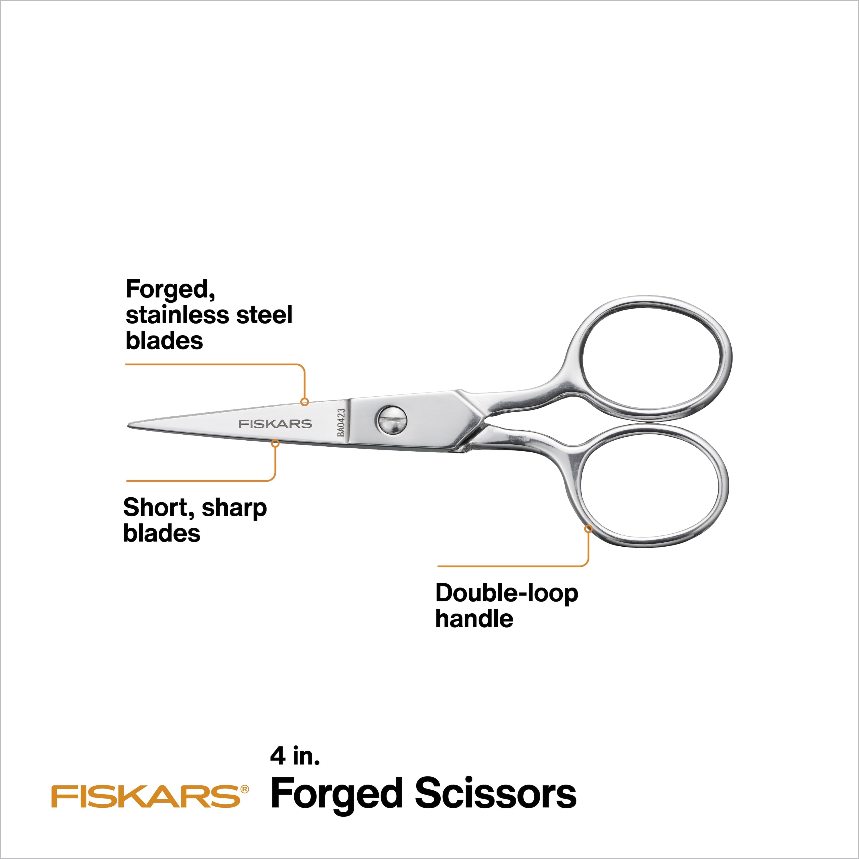 Fiskars 4 Inch Forged Steel Embroidery Scissors, Silver