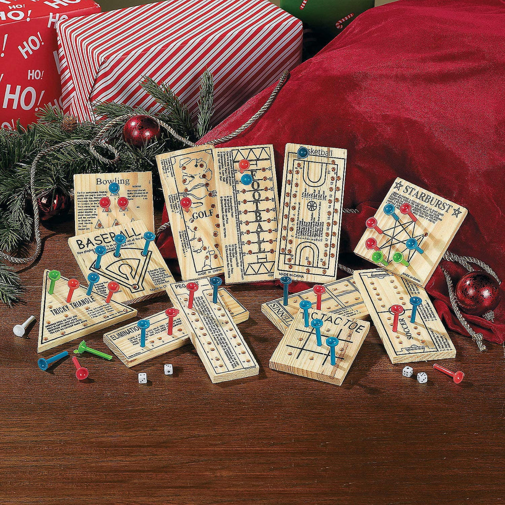 Fun Express 12-Piece Wooden Peg Board Game Variety Pack, Compact Games
