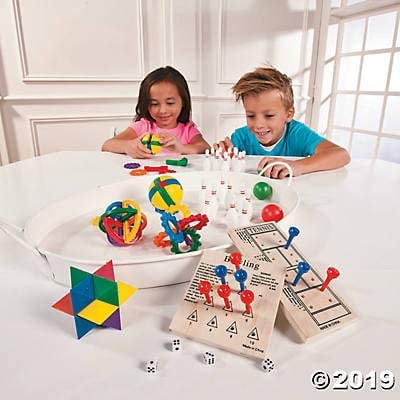 Fun Express 12-Piece Wooden Peg Board Game Variety Pack, Compact Games