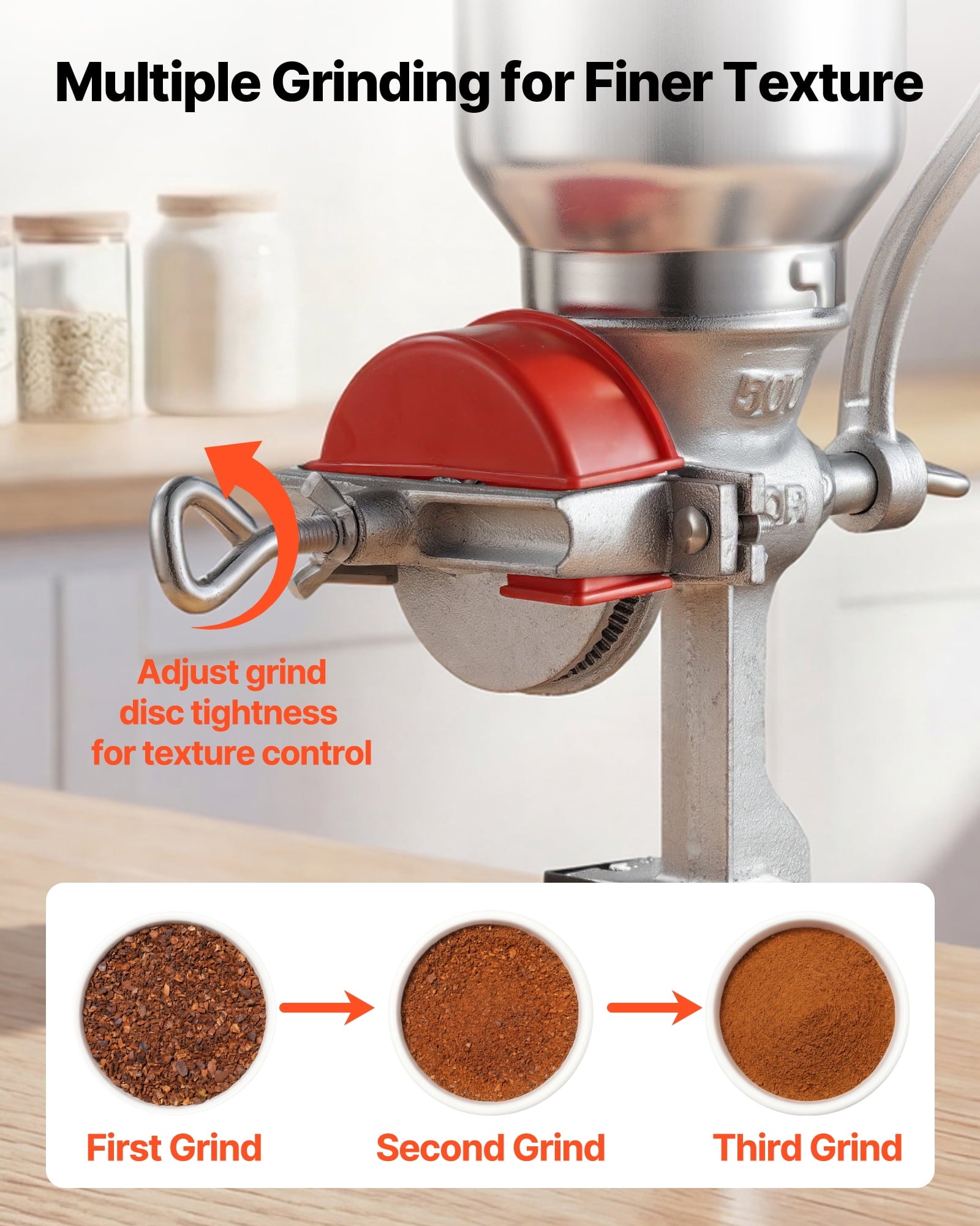 VEVOR Manual Grain Mill with High Hopper, Hand-Crank Corn Grinder, Hea