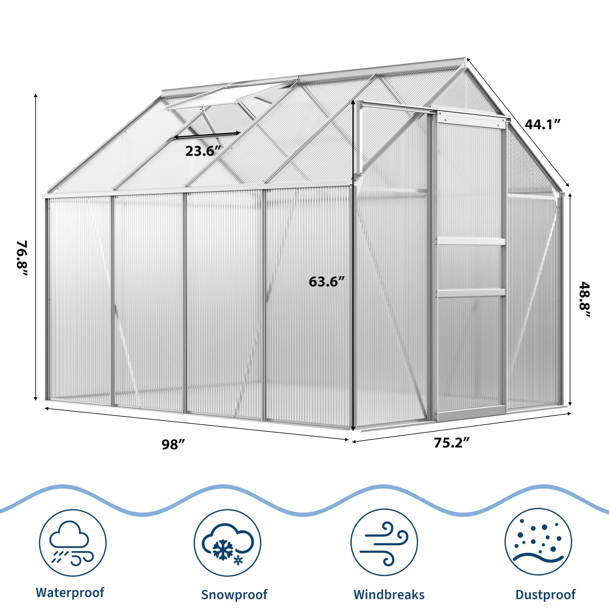 Spacious Polycarbonate Walk-In Greenhouse 6x8 FT – Heavy Duty Alumin