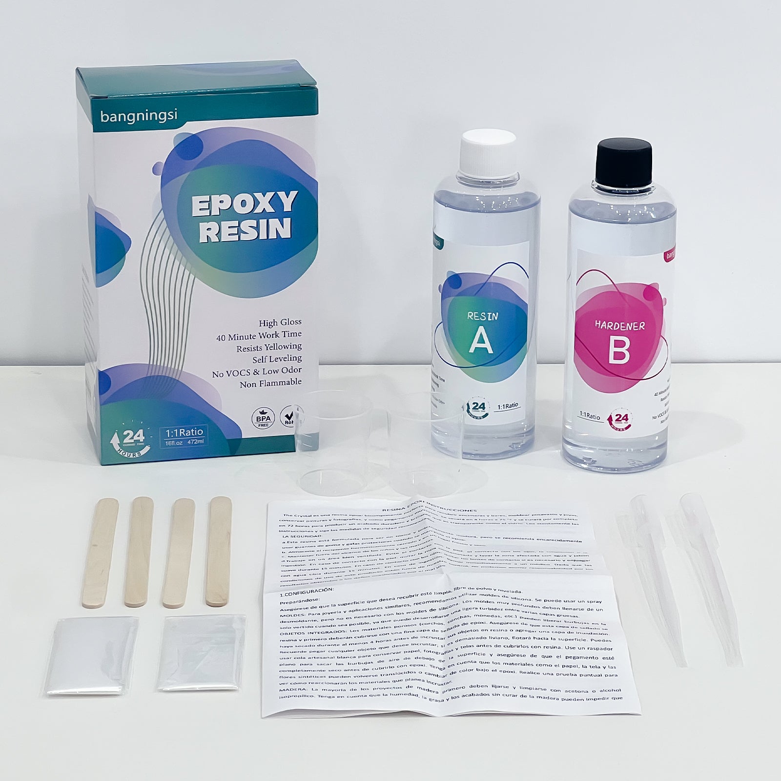 16oz Crystal Clear Epoxy Resin Kit, Fast-Curing, Not Yellowing & Bubbl