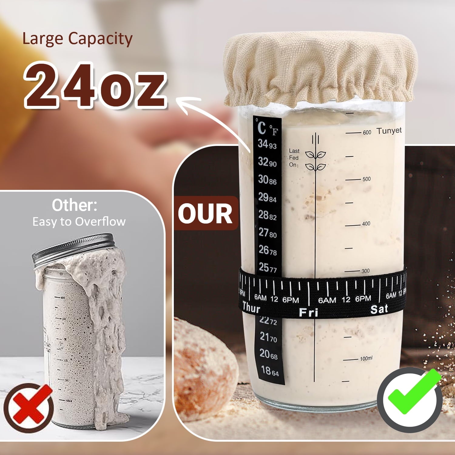 TINANA Sourdough Starter Jar Kit, 650ml Sourdough Starter Jar With The