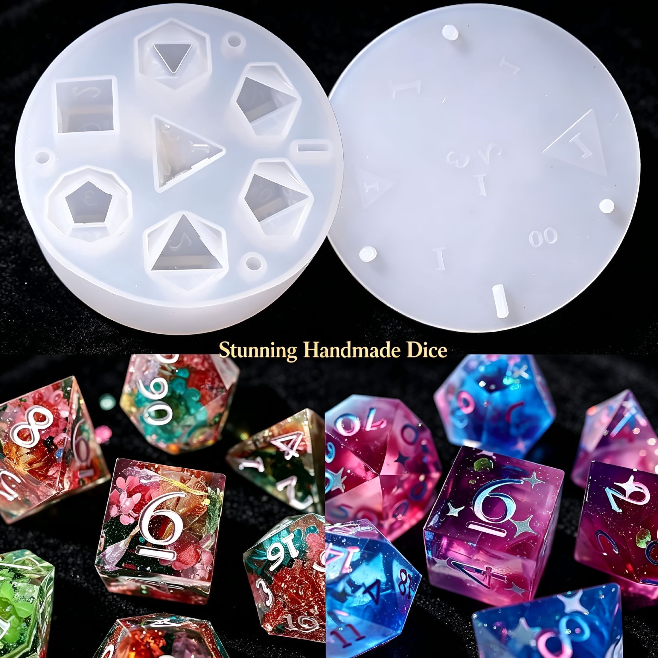 BESTSKY Dice Resin Molds Silicone,Dice Epoxy Resin Molds with 7 Standa