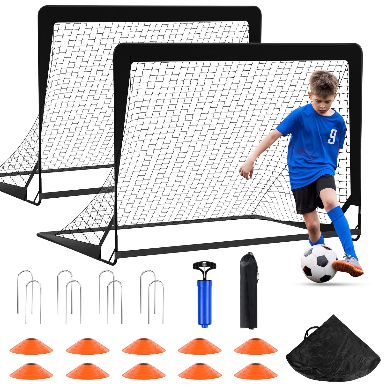 4 x 3FT Kid Soccer Goals for Backyard, Portable Pop Up Soccer Goal Tra