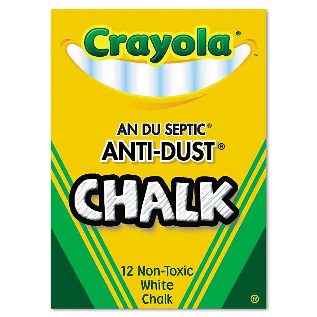 Crayola Nontoxic Anti-Dust Chalk, 3" x 0.31" Diameter, White, 12 Sticks/Box