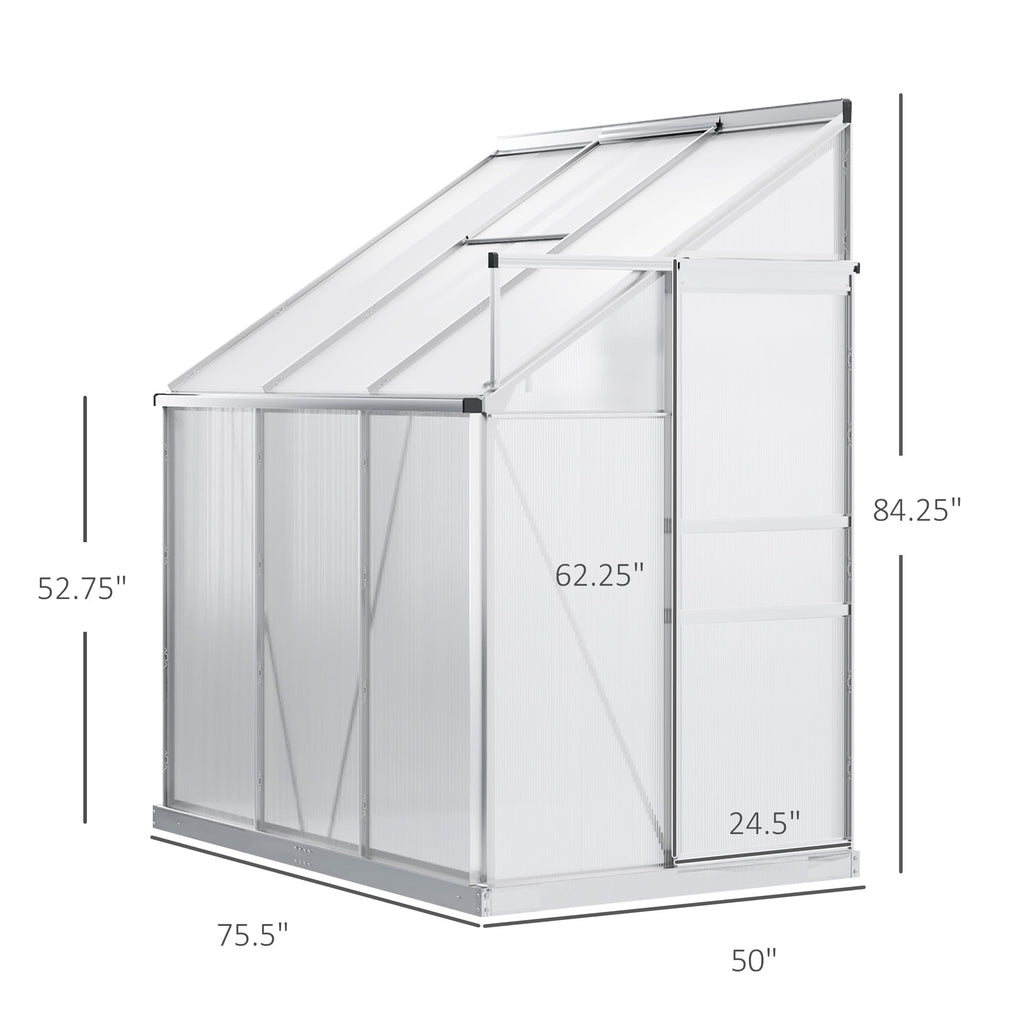 Outsunny 6' x 4' Aluminum Lean-to Greenhouse Polycarbonate Walk-in Gar