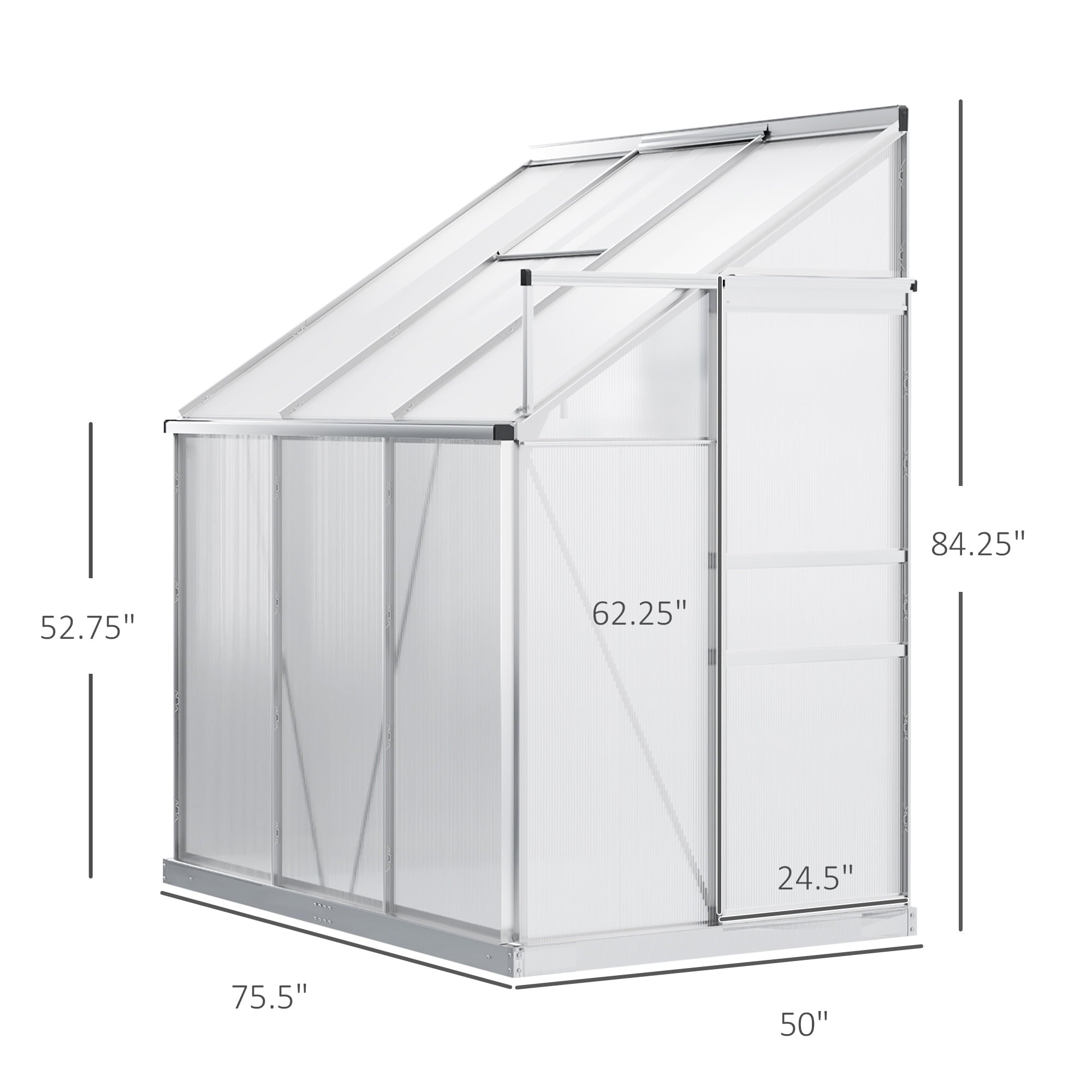Outsunny 6' x 4' Aluminum Lean-to Greenhouse Polycarbonate Walk-in Gar